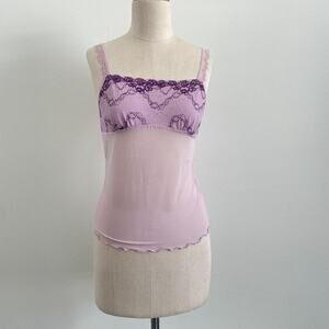 Sentiments Top Women M Purple Sheer Fairy Coquette Femme Lace Tank Romantic‎